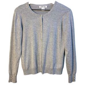 Estrna Jane Cardigan Faux Pearl Buttons Up Gray S.